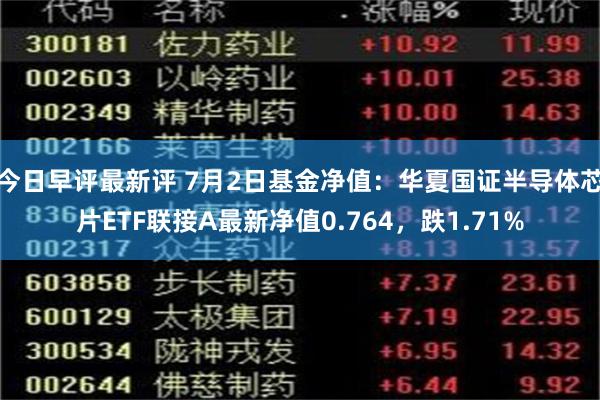 今日早评最新评 7月2日基金净值：华夏国证半导体芯片ETF联接A最新净值0.764，跌1.71%