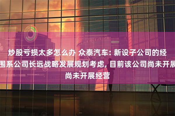 炒股亏损太多怎么办 众泰汽车: 新设子公司的经营范围系公司长远战略发展规划考虑, 目前该公司尚未开展经营