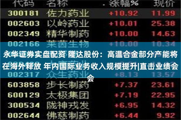 永华证券实盘配资 隆达股份：高温合金部分产能将在海外释放 年内国际业务收入规模提升|直击业绩会