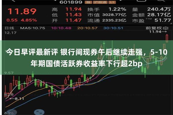 今日早评最新评 银行间现券午后继续走强，5-10年期国债活跃券收益率下行超2bp