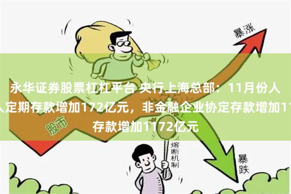 永华证券股票杠杠平台 央行上海总部：11月份人民币个人定期存款增加172亿元，非金融企业协定存款增加1172亿元