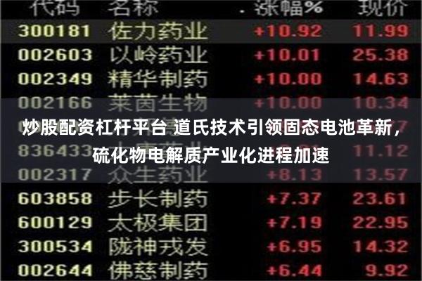 炒股配资杠杆平台 道氏技术引领固态电池革新，硫化物电解质产业化进程加速