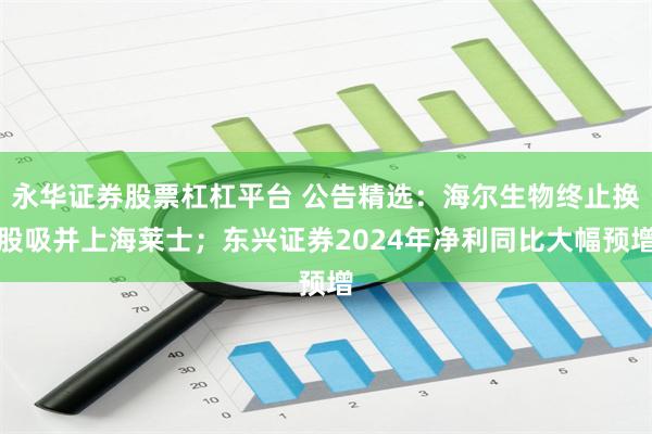 永华证券股票杠杠平台 公告精选：海尔生物终止换股吸并上海莱士；东兴证券2024年净利同比大幅预增