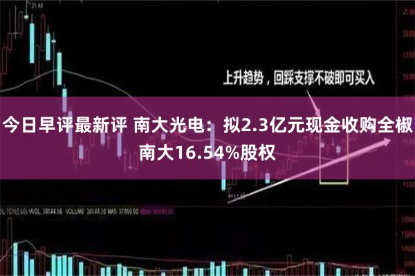 今日早评最新评 南大光电：拟2.3亿元现金收购全椒南大16.54%股权